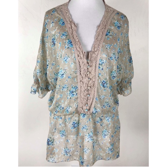 Free People Tops - Free People Blue Floral Sheer Tunic Top